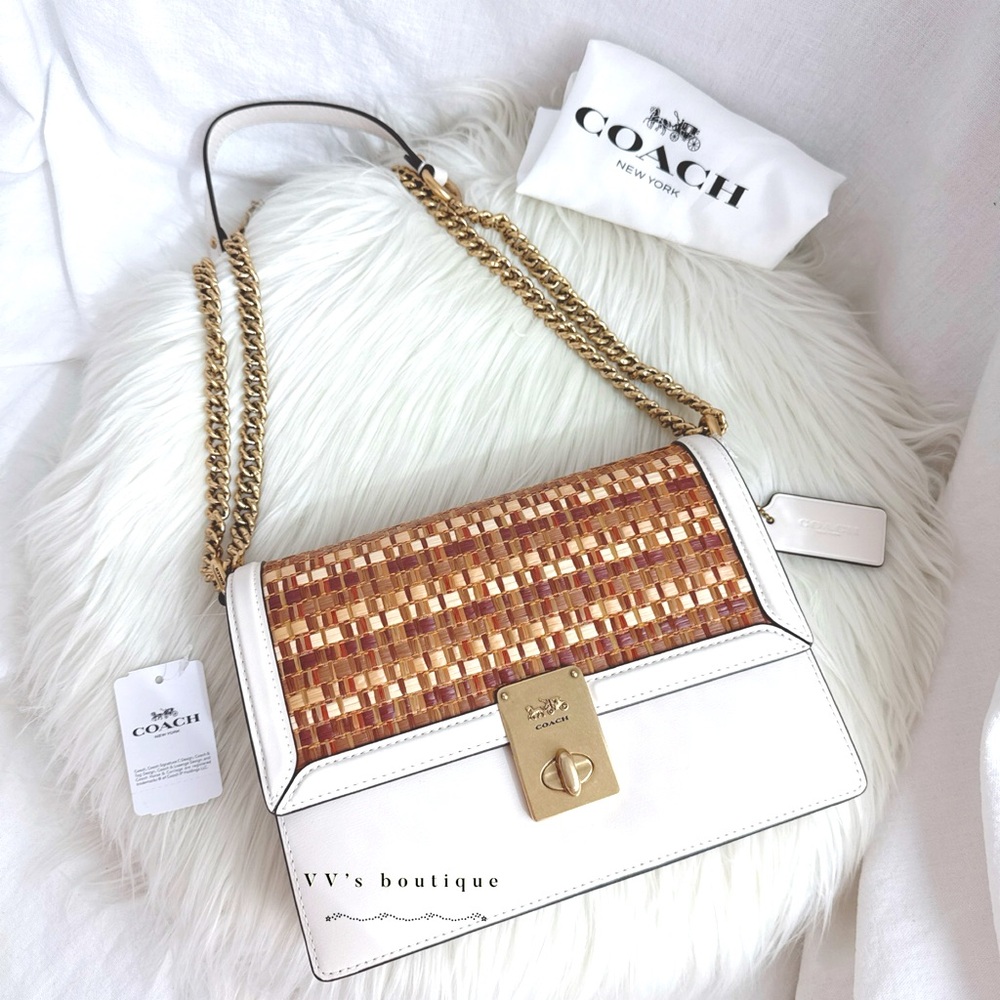 NWT Coach Hutton Shoulder Crossbody Bag White Oak 89192 Straw Leather RARE